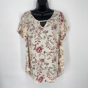 Torrid Women's Lightweight Semi-Sheer Floral Top 00 / M Flowy Beige, Pink, Tan